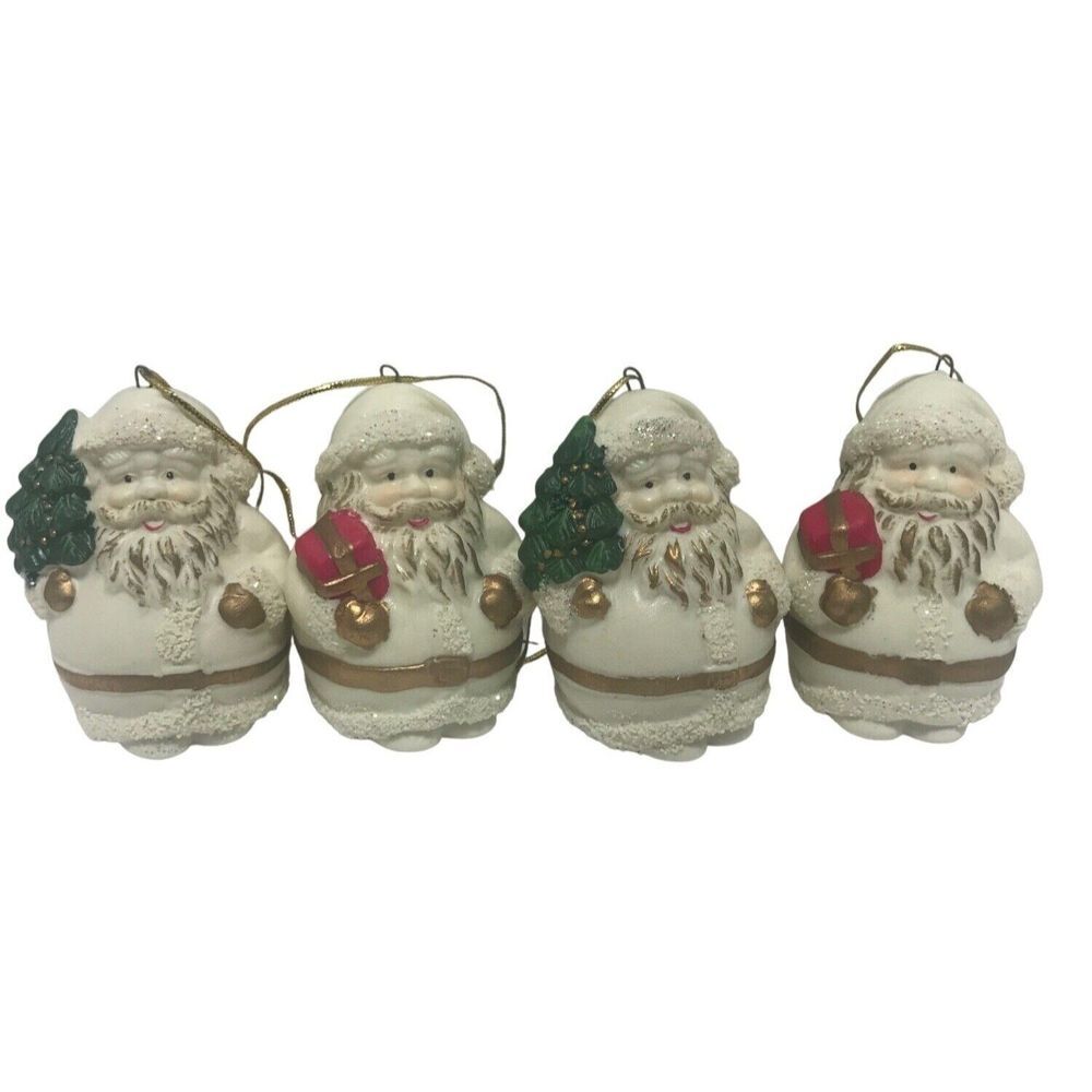 Vintage Christmas Ornaments Bisque Porcelain 4 Roly Poly Santa Santa Clause Nick